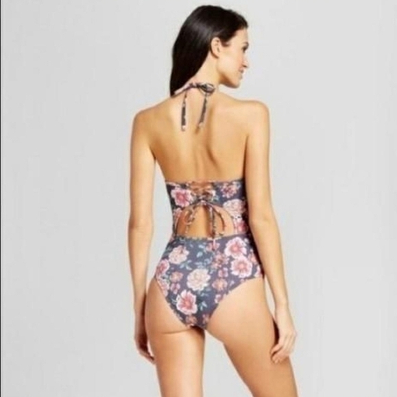 Shade & Shore Floral Cutout One Piece Swimsuit Monomini Vintage Pinup - Picture 4 of 4